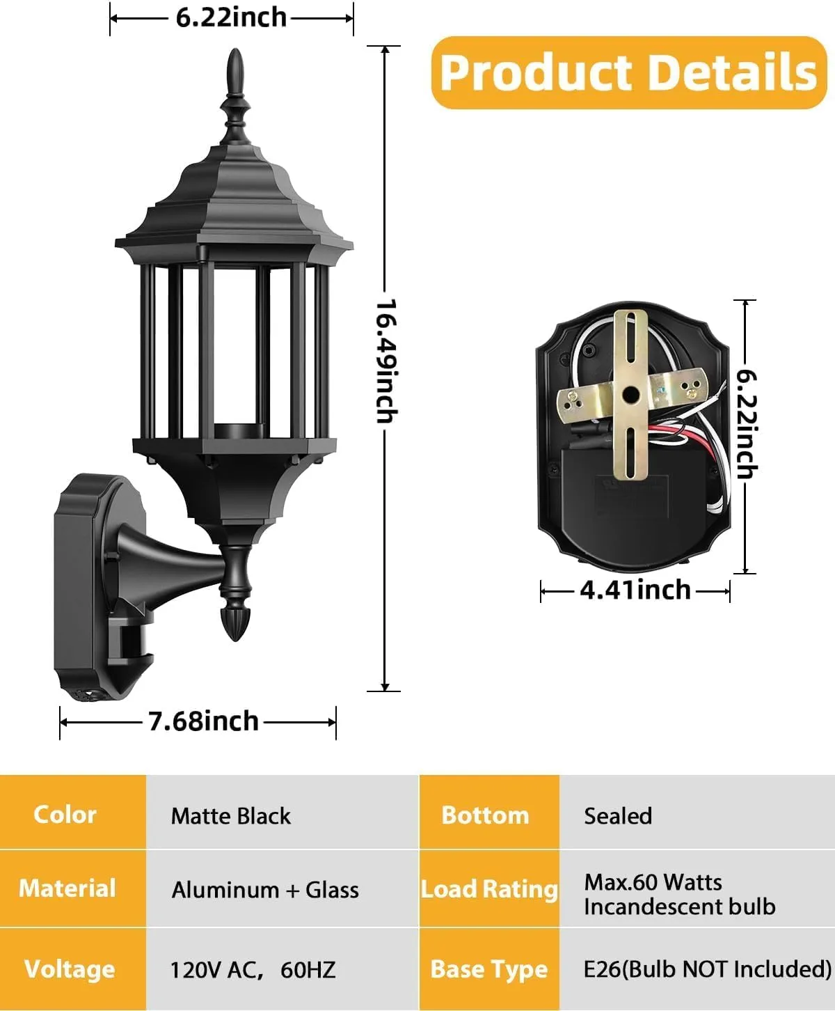 Motion Sensor Outdoor Lights, 16 inch Dusk to Dawn Outside Porch Lights, Waterproof Anti-Rust Aluminum Outdoor Wall Lights Exterior Lighting Fixtures for House, Garage, Front Door
