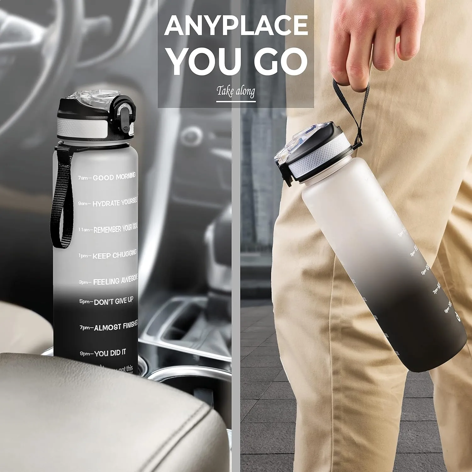 Motivational Water Bottle with Time Marker, 32 oz Water Bottle, Sports Water Bottle with Spout, Achieve All-Day Hydration SpillProof, BPA FREE