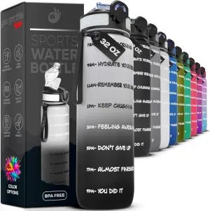 Motivational Water Bottle with Time Marker, 32 oz Water Bottle, Sports Water Bottle with Spout, Achieve All-Day Hydration SpillProof, BPA FREE