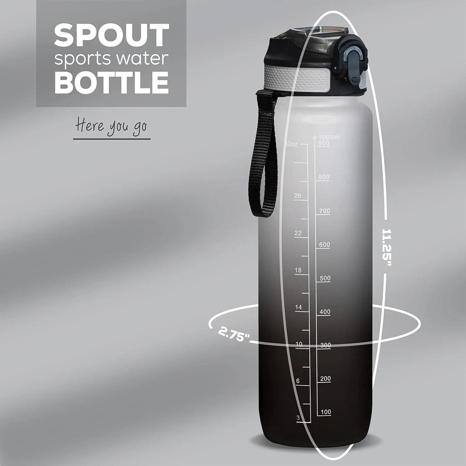 Motivational Water Bottle with Time Marker, 32 oz Water Bottle, Sports Water Bottle with Spout, Achieve All-Day Hydration SpillProof, BPA FREE