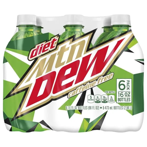 Mountain Dew Caffeine Free Soda Pop, 16oz Bottles, 6 pack