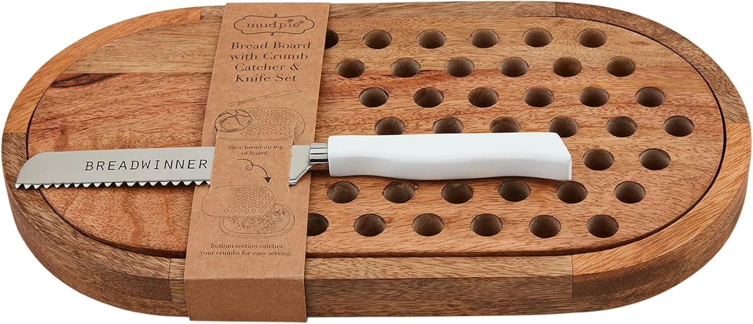 Mud Pie Bread Set Serving, board 7" x 12 1/2" | knife 9", BROWN