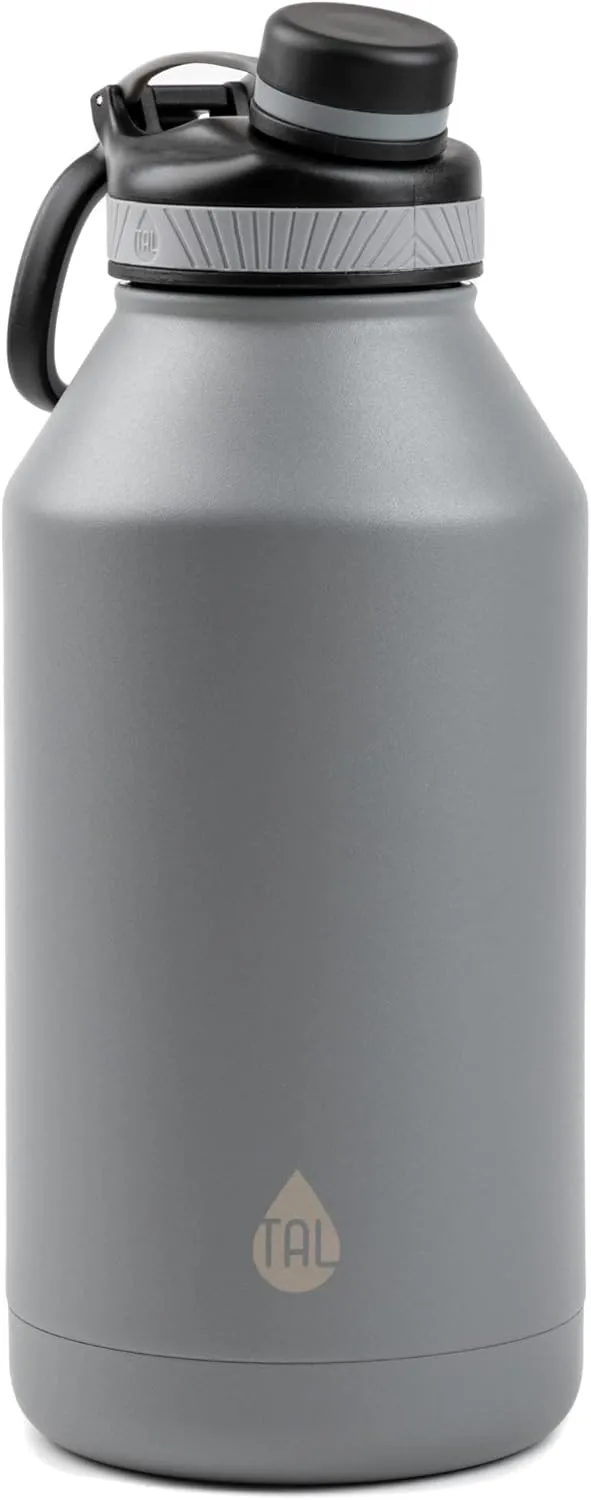 MUHU TAL Ranger 64 oz Black Solid Print Stainless Steel Water Bottle with Wide Mouth Lid (silverandblack)