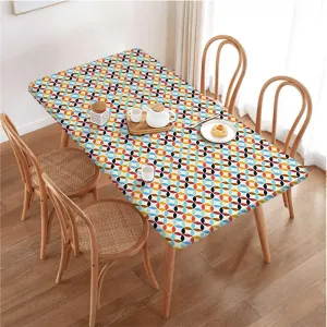 Multicolor Elastic Fitted Tablecloth Circle Dimensional Ring Forms Waterproof Spill-Easy to Wipe, Great for Picnic Party Outdoor Patio Geometric Fits up 5 Foot Tables