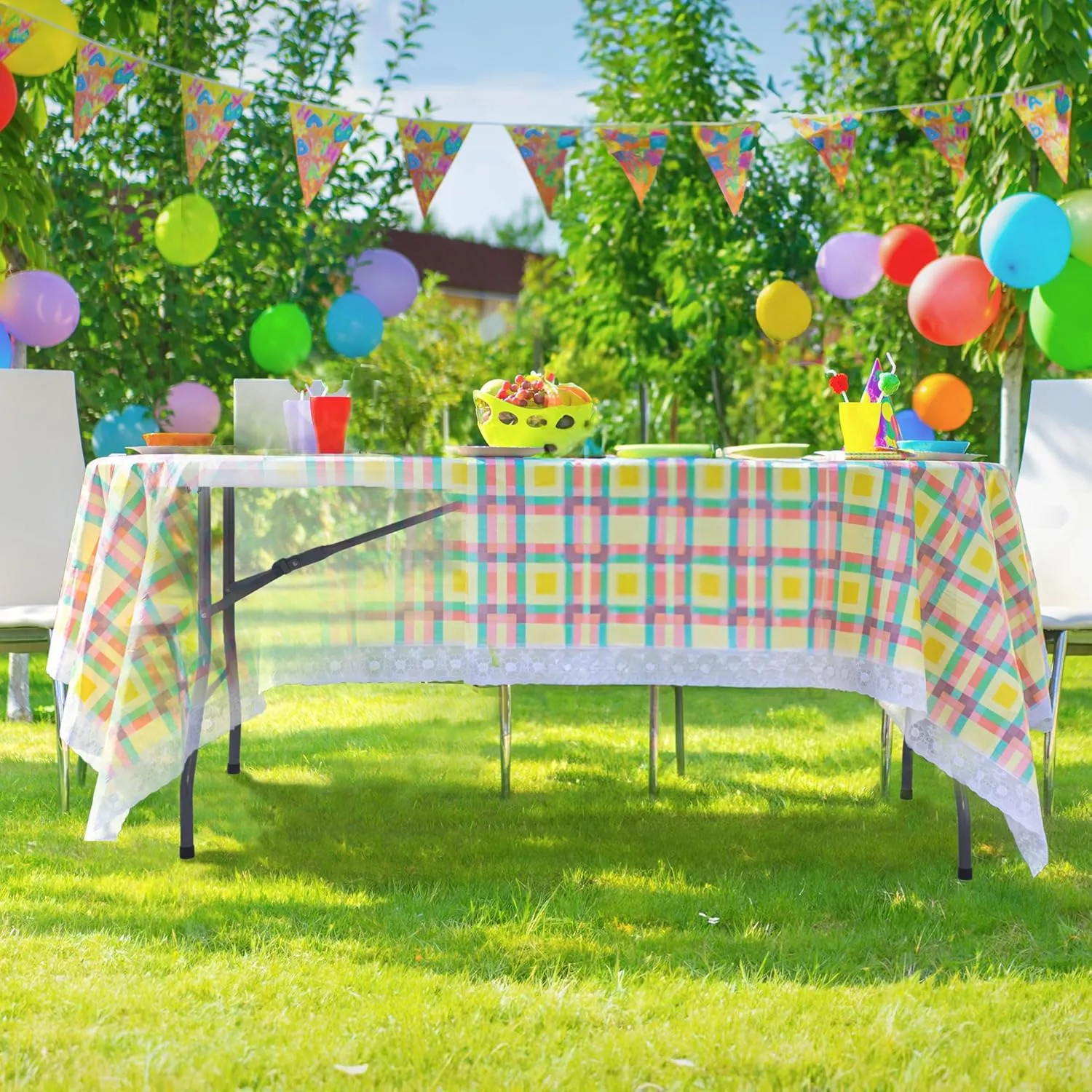 Multipurpose Indoor Outdoor Heavy Duty Plastic Folding Table Portable Picnic Table w/Handle and Steel Legs for Camping, Dining, Party