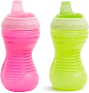 Munchkin Sippy Cups, 10oz Mighty Grip Spill Proof Toddler Cups for 6 Month Old - EZ to Hold Contoured Design, Soft Silicone Spout, Top Rack Dishwasher & Freezer Safe, BPA Free, Kids Cup (Pink/Green)