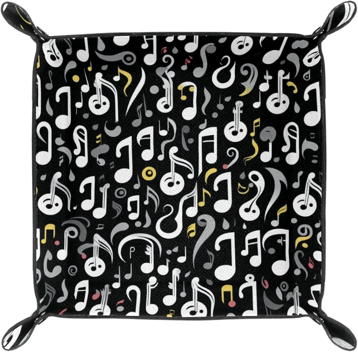 Music Symbol Pattern Microfiber Leather Dice Trays Folding for RPG DND Table Games, Leather Dice Holder Storage Box Portable Folding Rolling Dice Tray, 16x16cm