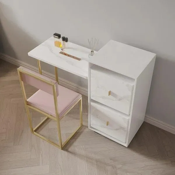 Nanami Folding Desk White Extendable Writing Desk with Cabinet & Chair