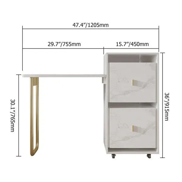 Nanami Folding Desk White Extendable Writing Desk with Cabinet & Chair