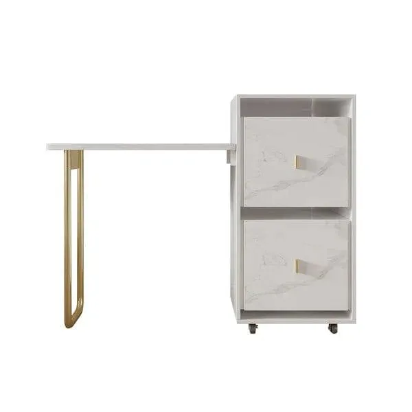 Nanami Folding Desk White Extendable Writing Desk with Cabinet & Chair