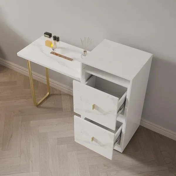 Nanami Folding Desk White Extendable Writing Desk with Cabinet & Chair