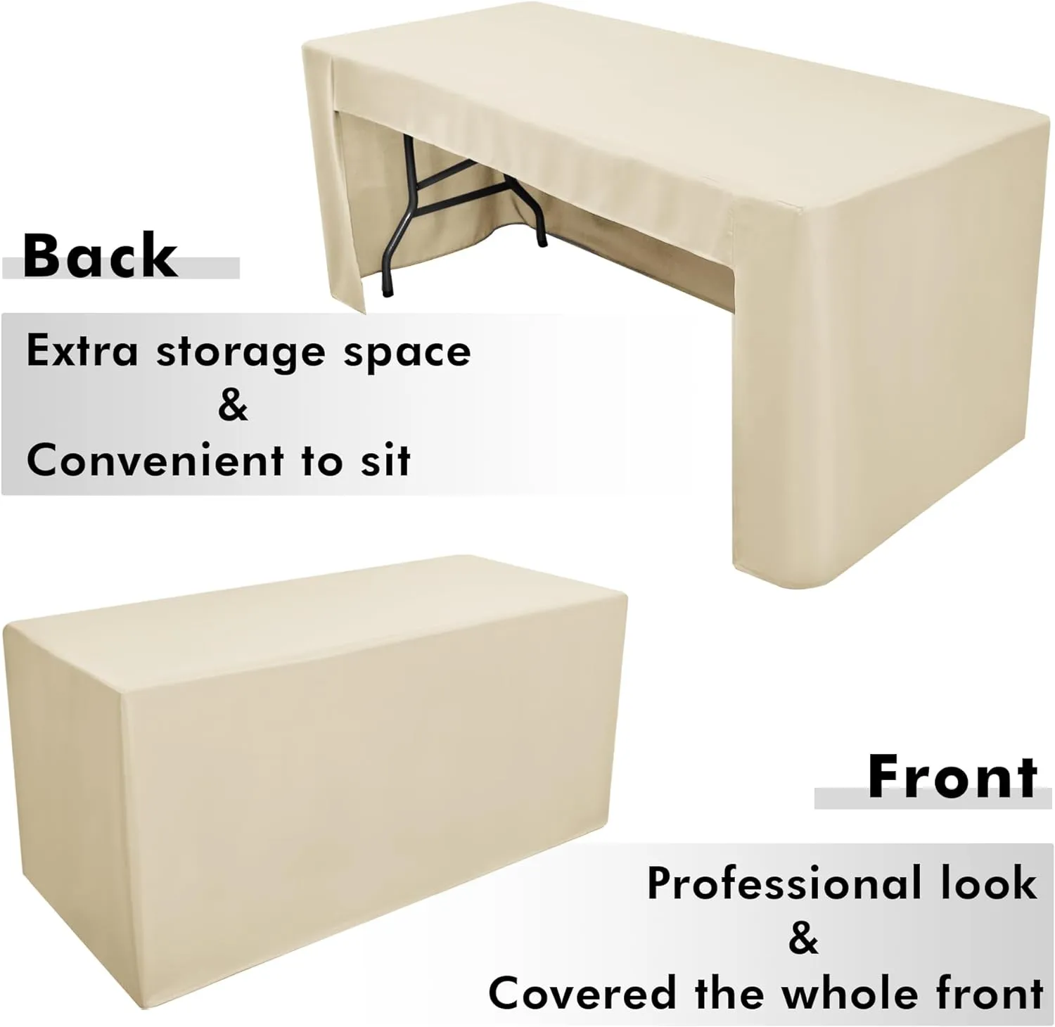 Nasitos 2 Pack Beige 6ft Table Cloth Fitted-Open Back Folding Fabric Table Cover Washable Table Cloth for Rectangular Table, Trade Show, Parties, Wedding, Banquet, Buffet, Jewelry Shows, Craft Fair