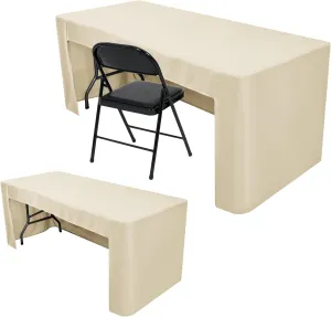 Nasitos 2 Pack Beige 6ft Table Cloth Fitted-Open Back Folding Fabric Table Cover Washable Table Cloth for Rectangular Table, Trade Show, Parties, Wedding, Banquet, Buffet, Jewelry Shows, Craft Fair
