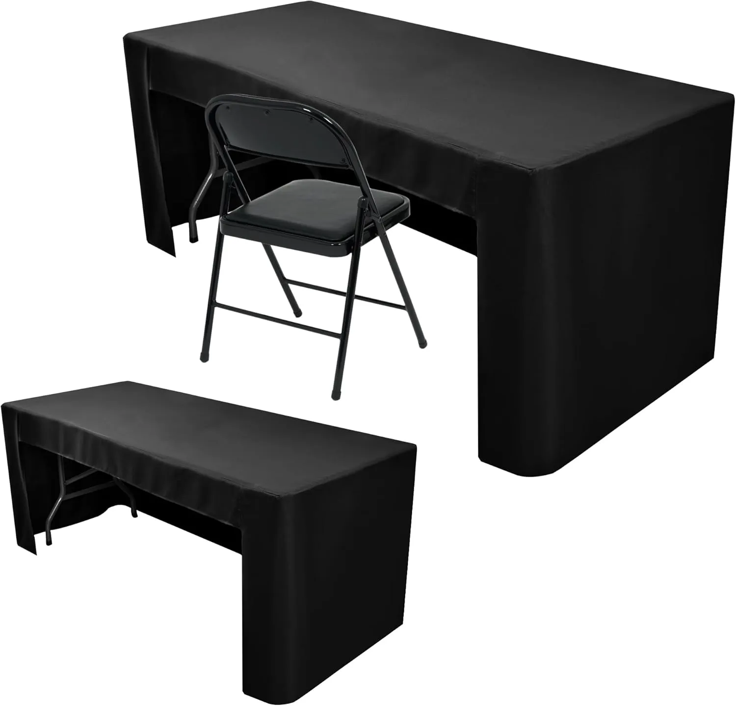 Nasitos 2 Pack Black Tablecloth for 8FT Trade Show Table Covers-Open Back Folding Tablecloths Washable Fabric and Wrinkle Resistant Table Covers for Craft Show, Display Table, Parties, Birthday