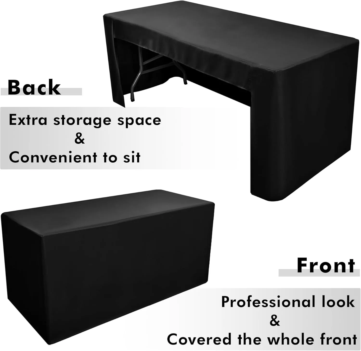 Nasitos 2 Pack Black Tablecloth for 8FT Trade Show Table Covers-Open Back Folding Tablecloths Washable Fabric and Wrinkle Resistant Table Covers for Craft Show, Display Table, Parties, Birthday