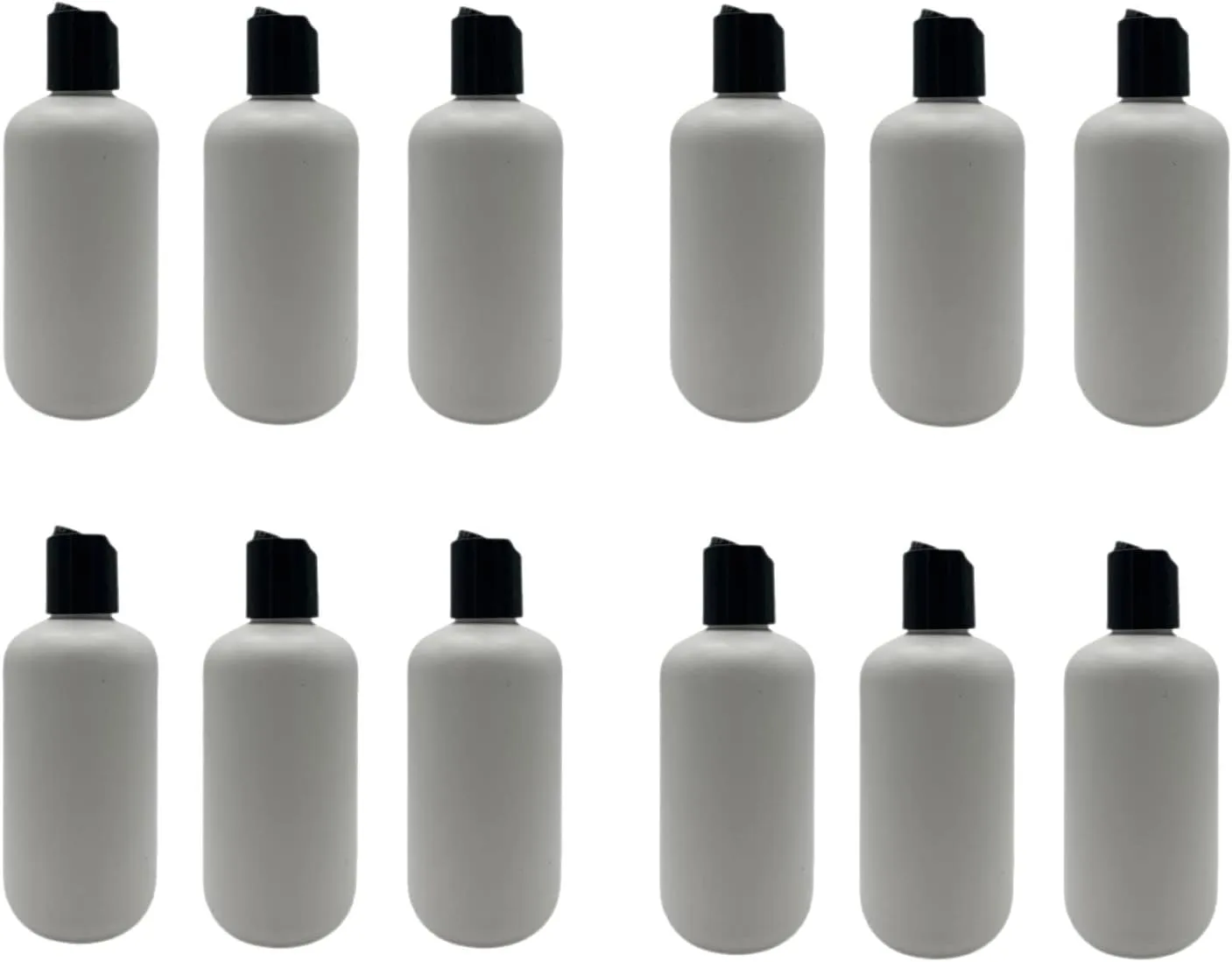 Natural Farms 8 oz White Boston Plastic Bottles -12 Pack Empty Bottle Refillable - BPA Free - Essential Oils - Aromatherapy | Black Press Down Disc Cap - Made in the USA