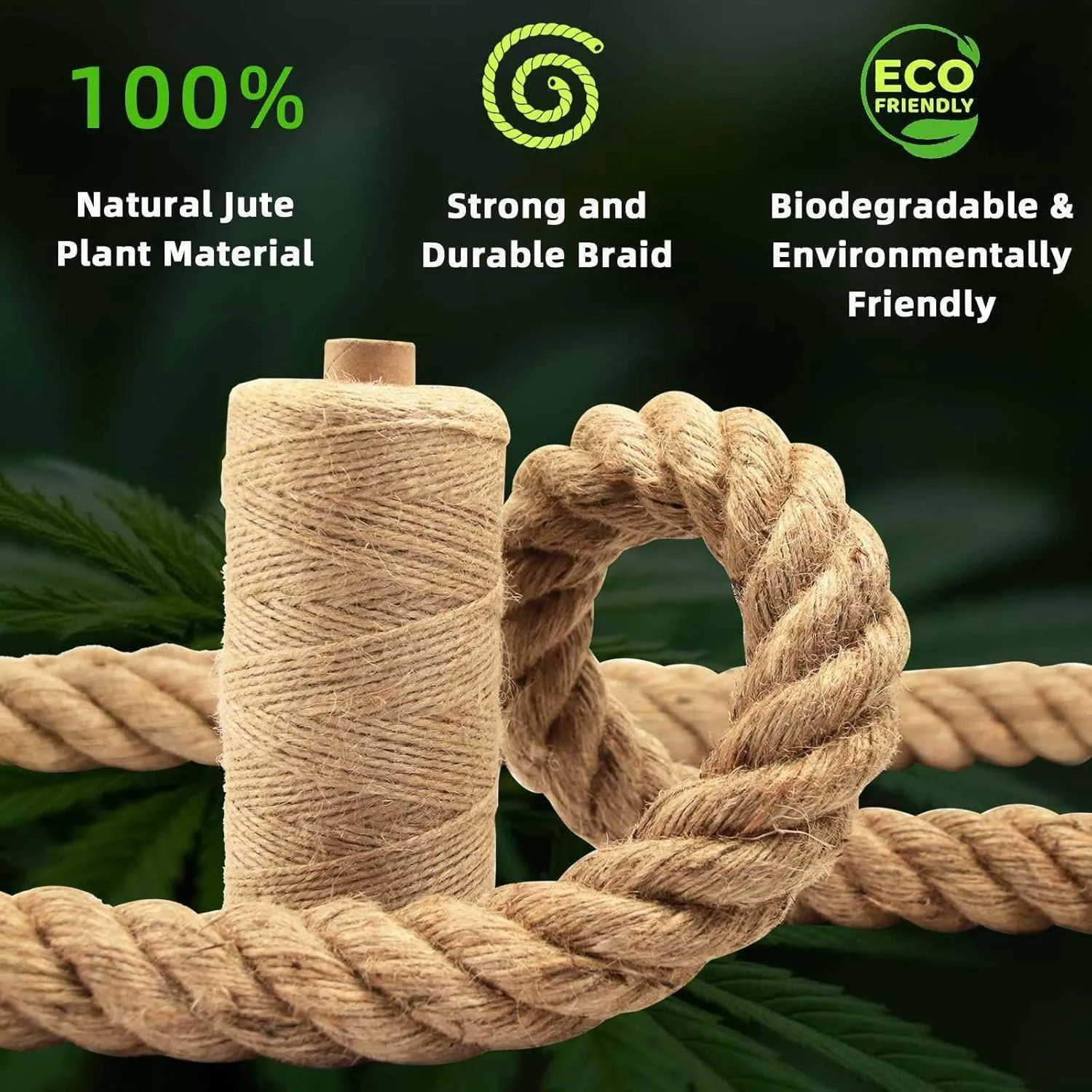 Natural Jute Rope ，Hemp Rope for Crafts,Decorating,Gardening, Bundling,Camping,Cat Scratching Post,Thick Hemp Rope 1/7 inch 1/4 inch 1/2 inch 5/8 inch 3/4 inch 1 inch 1-1/4 inch (3/4INx49FT)
