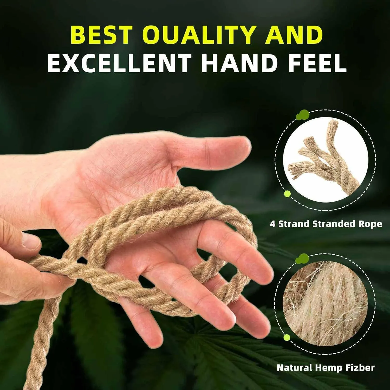 Natural Jute Rope ，Hemp Rope for Crafts,Decorating,Gardening, Bundling,Camping,Cat Scratching Post,Thick Hemp Rope 1/7 inch 1/4 inch 1/2 inch 5/8 inch 3/4 inch 1 inch 1-1/4 inch (3/4INx98FT)