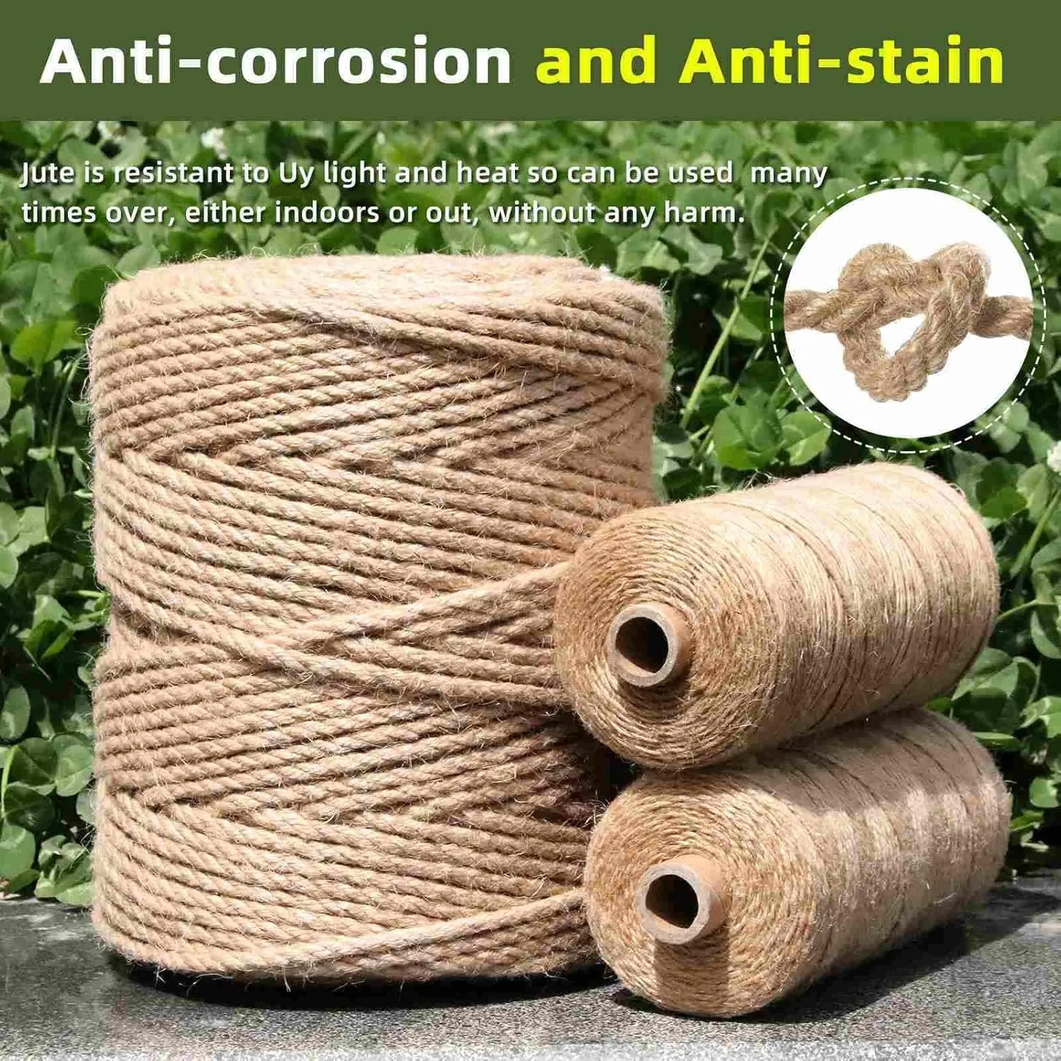Natural Jute Rope ，Hemp Rope for Crafts,Decorating,Gardening, Bundling,Camping,Cat Scratching Post,Thick Hemp Rope 1/7 inch 1/4 inch 1/2 inch 5/8 inch 3/4 inch 1 inch 1-1/4 inch (3/4INx98FT)