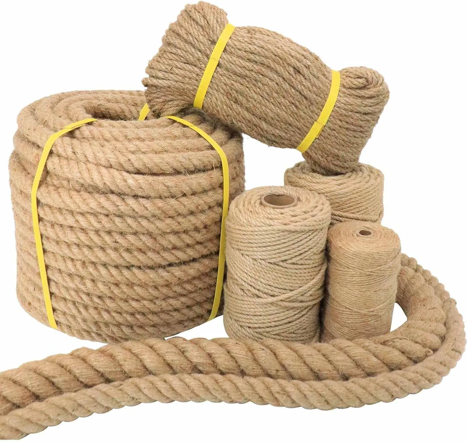 Natural Jute Rope ，Hemp Rope for Crafts,Decorating,Gardening, Bundling,Camping,Cat Scratching Post,Thick Hemp Rope 1/7 inch 1/4 inch 1/2 inch 5/8 inch 3/4 inch 1 inch 1-1/4 inch (3/4INx98FT)