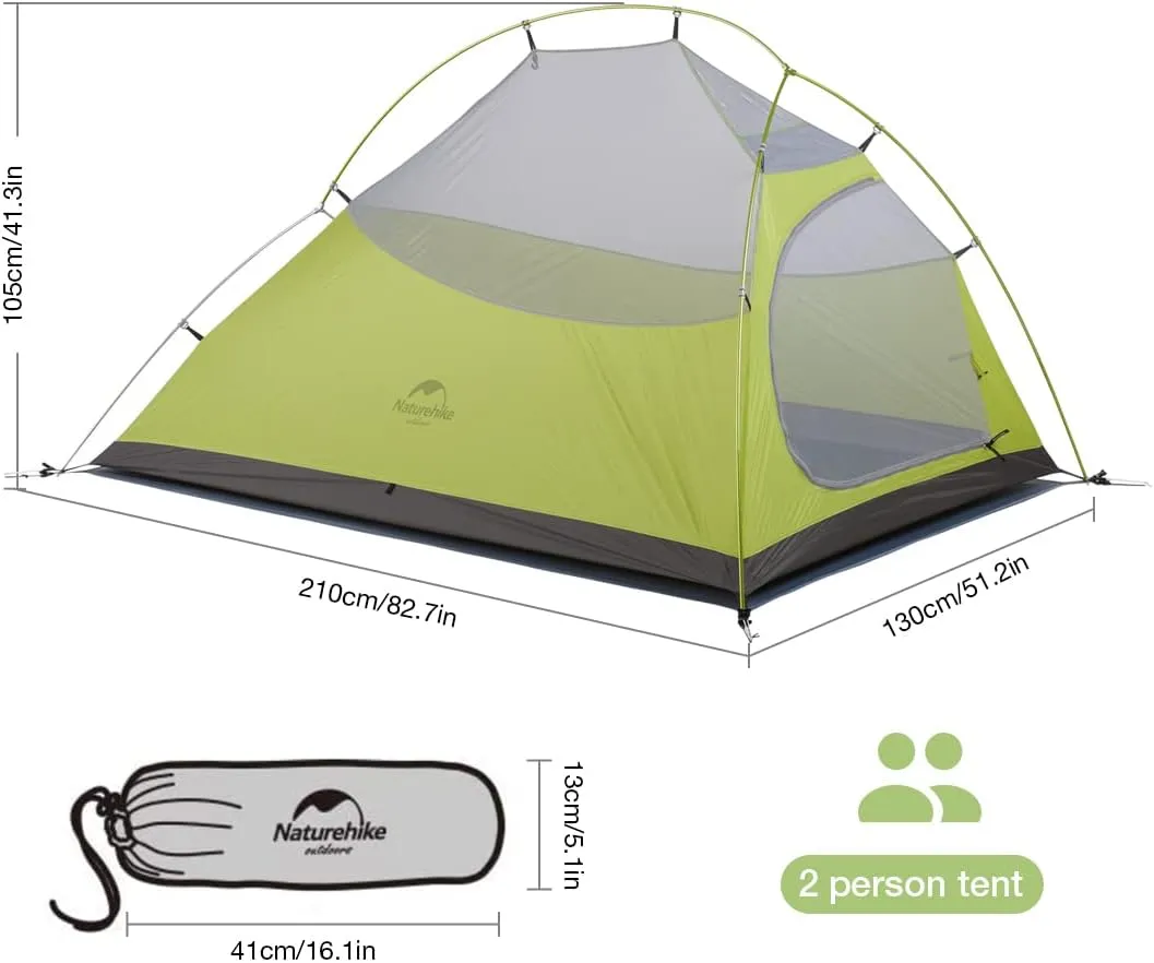 Naturehike Cloud-Up 2 Person Tent Lightweight Backpacking Tent with Footprint - Free Standing Ultralight Camping Hiking Backpack Tents Two Person Tent