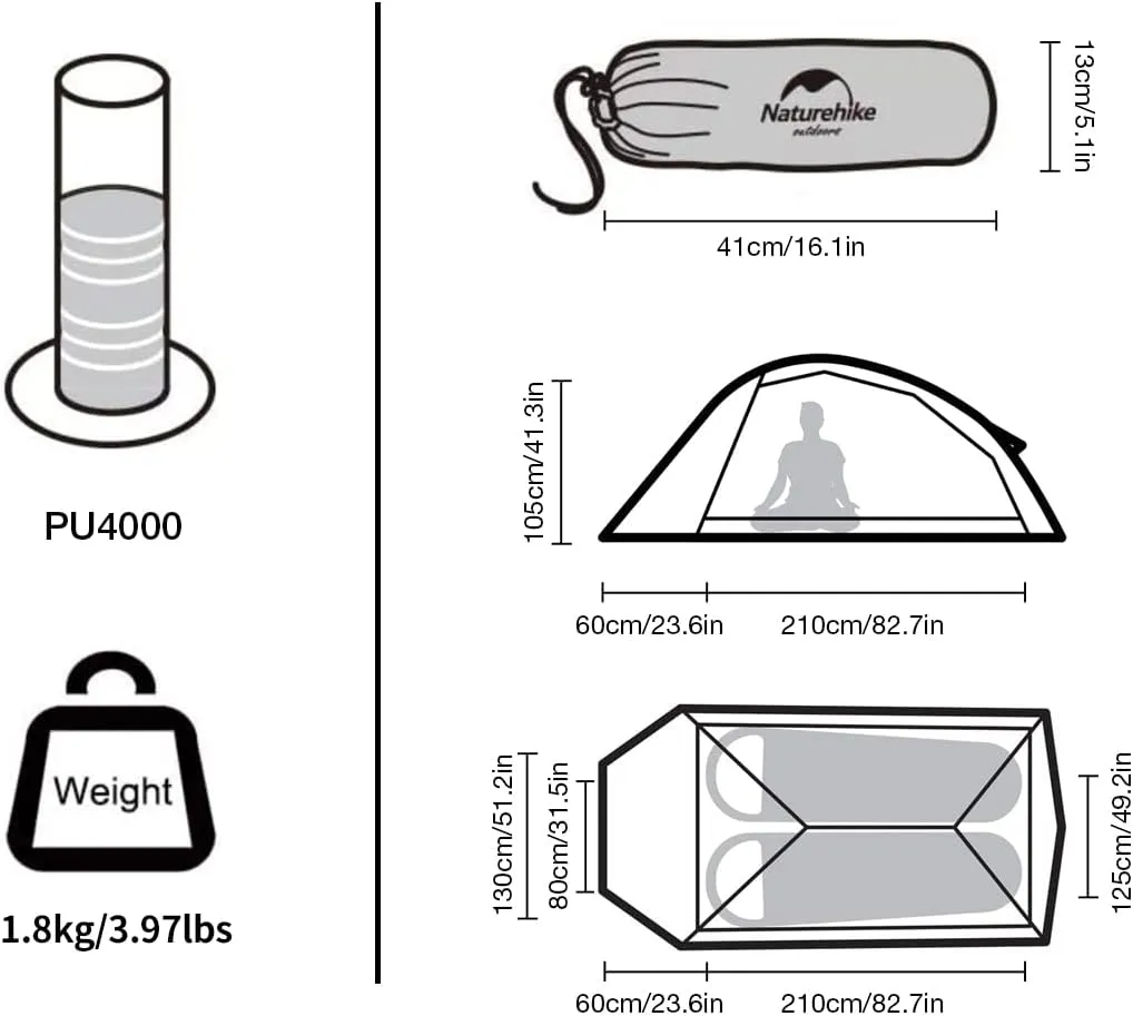 Naturehike Cloud-Up 2 Person Tent Lightweight Backpacking Tent with Footprint - Free Standing Ultralight Camping Hiking Backpack Tents Two Person Tent