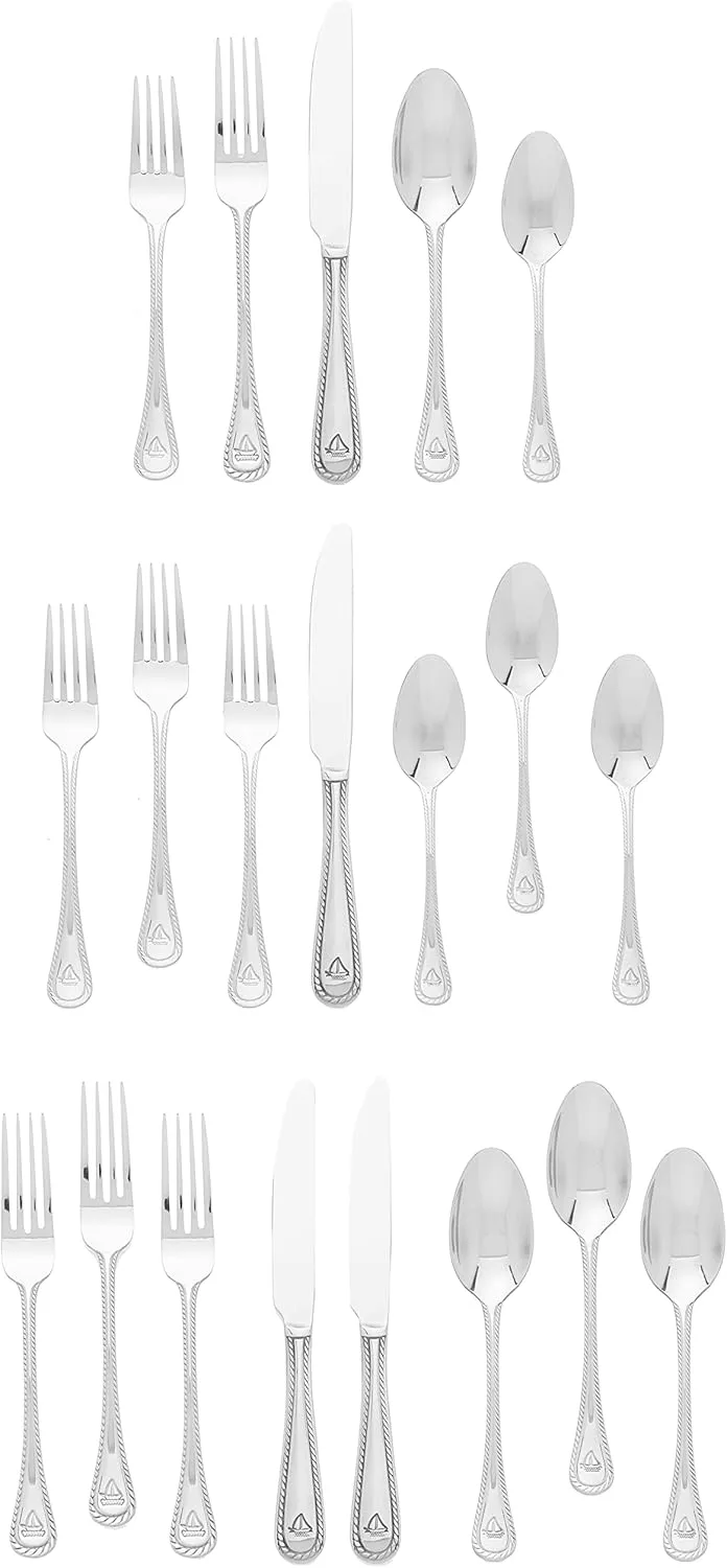 Nautical Flatware Service for 4, 20 Piece Set, 18/0 Stainless Steel, Silverware Set