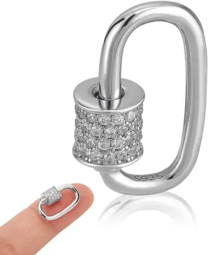 NBEADS 925 Sterling Silver Screw Carabiner Lock Clasps, 17.5x9.5mm Cubic Zirconia Keychain Lock Necklace Lock Clip for Jewelry Making Handbag DIY Accessory, Platinum