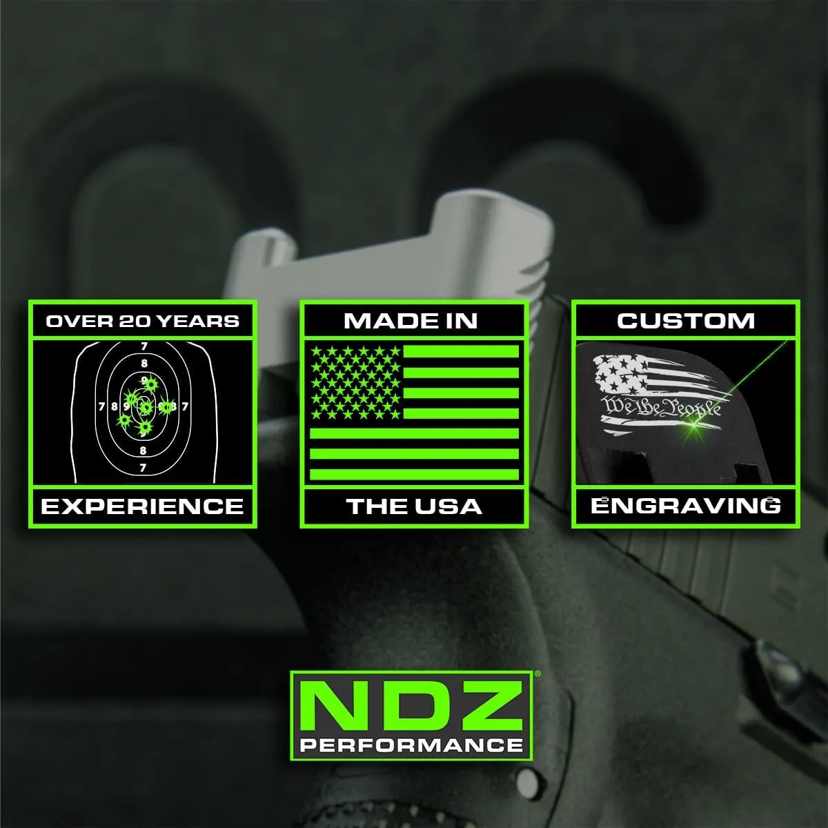 NDZ Performance Slide Cover Back Plate for Sig P365 P365X P365 XL P365 X Macro P365 Fuse 9mm, Laser Deep Engraved Glow in The Dark, P365 Accessories - Choose Glow Color & Image