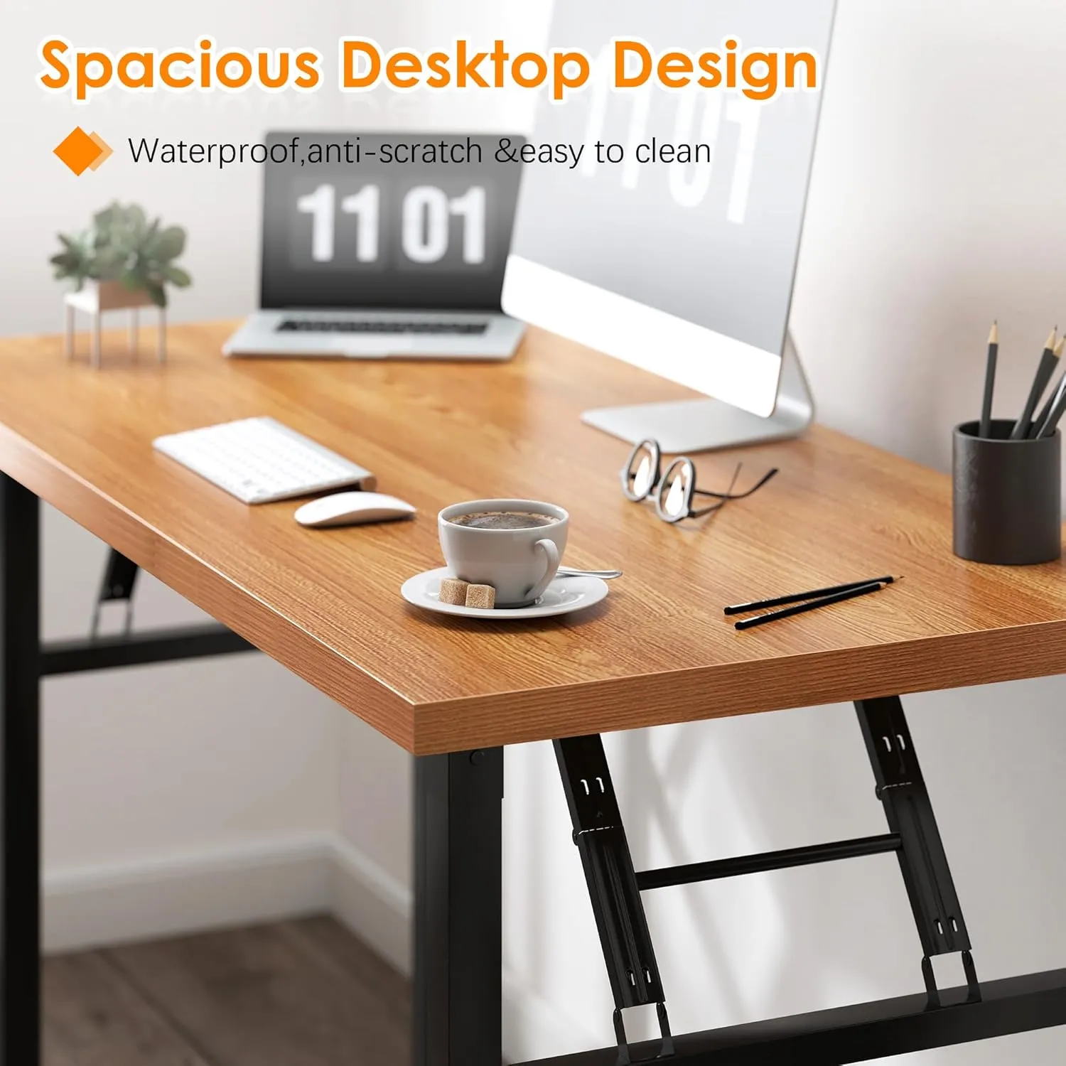 Need Folding Computer Desk - 39.4 Inch Foldable Office Writing Work Study Kids Student Teacher Home Bedroom Table for Small Space, Teak & Black