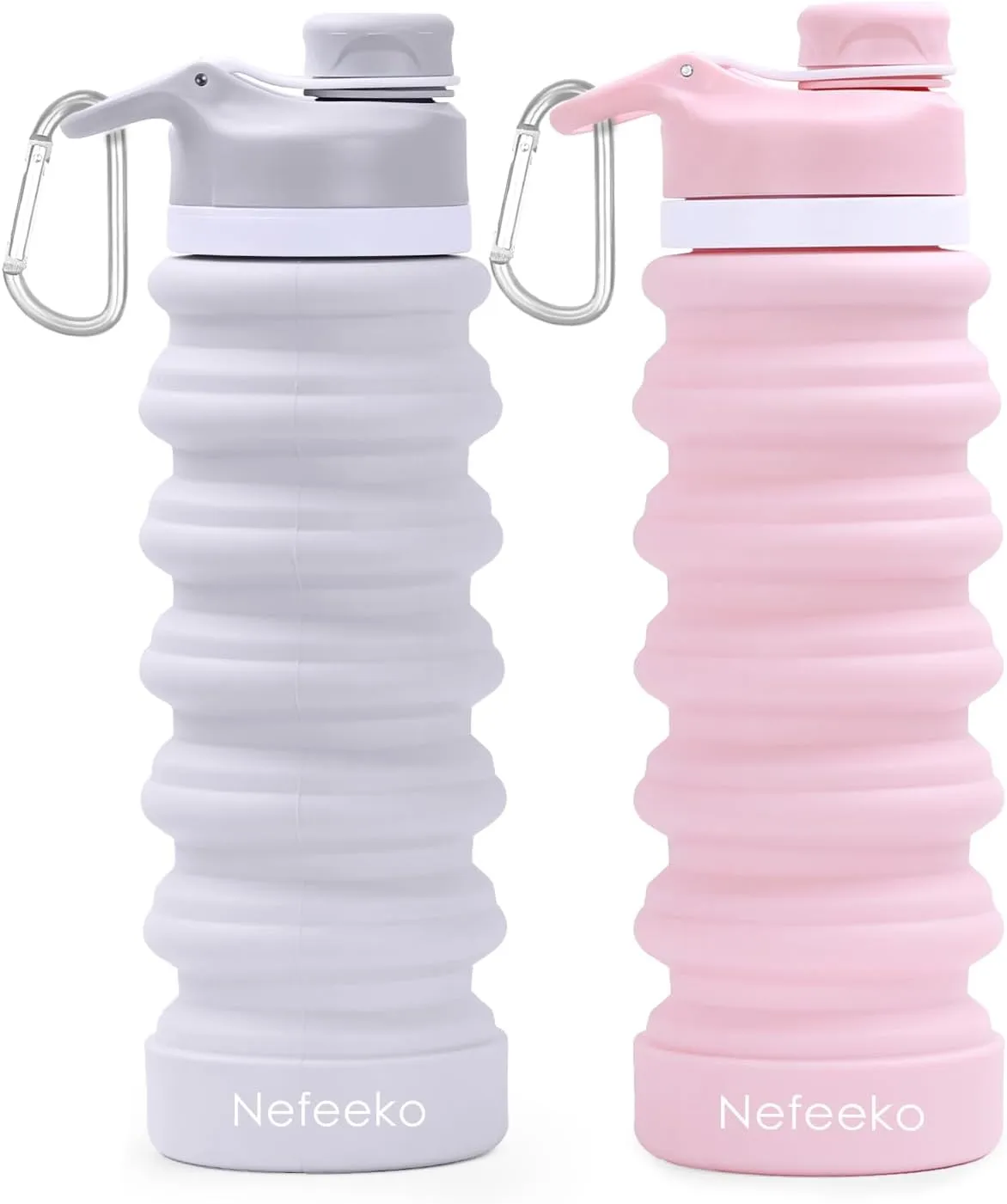 Nefeeko Collapsible Water Bottle, 26oz Silicone Foldable Water Bottles Leakproof BPA Free Travel Water Bottles with Carabiner, Portable Sport Water Bottles for Camping,Hiking Outdoor Indoor Sport