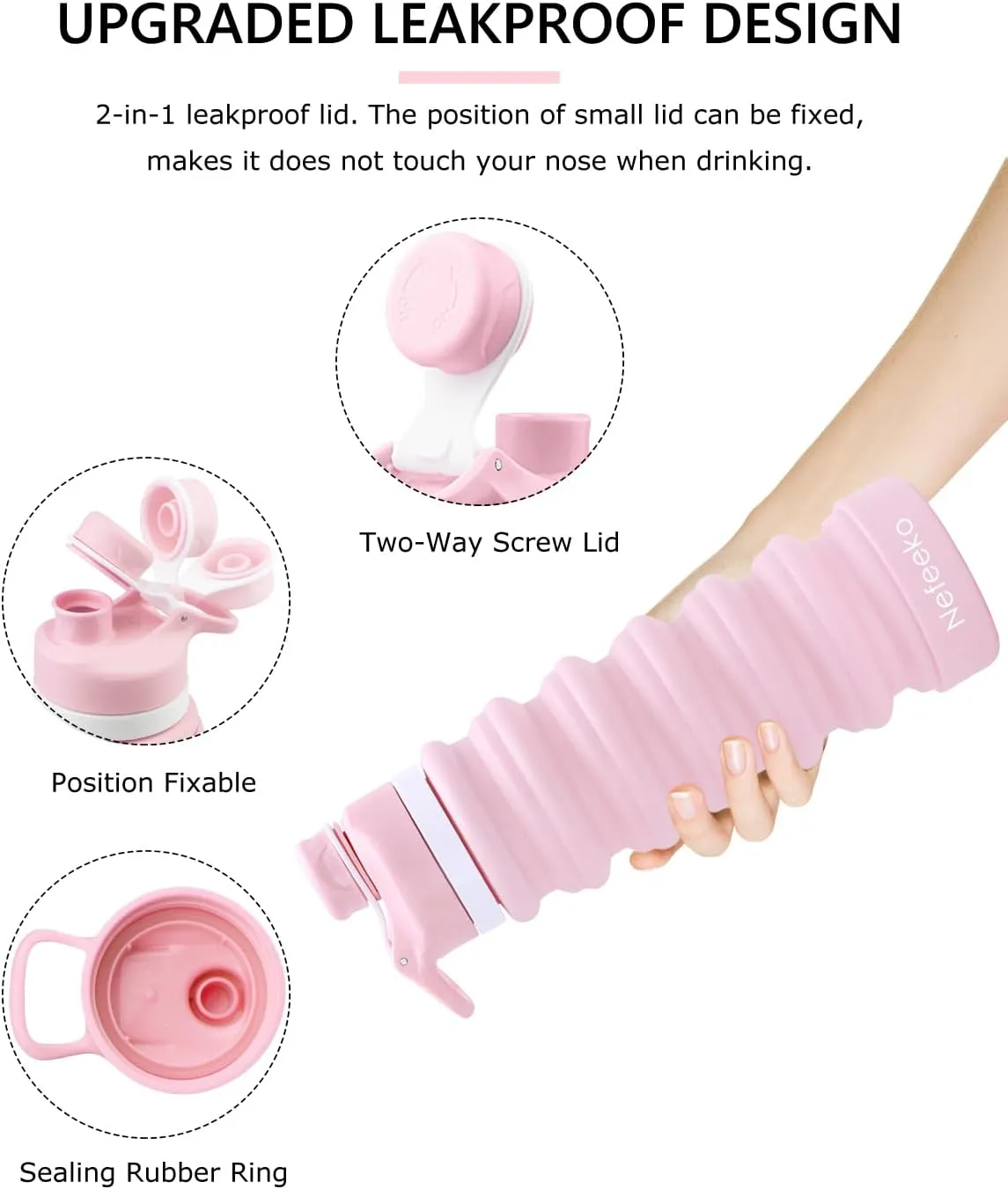 Nefeeko Collapsible Water Bottle, 26oz Silicone Foldable Water Bottles Leakproof BPA Free Travel Water Bottles with Carabiner, Portable Sport Water Bottles for Camping,Hiking Outdoor Indoor Sport
