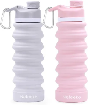 Nefeeko Collapsible Water Bottle, 26oz Silicone Foldable Water Bottles Leakproof BPA Free Travel Water Bottles with Carabiner, Portable Sport Water Bottles for Camping,Hiking Outdoor Indoor Sport