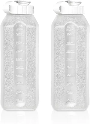 NEW 1-Quart (32 fl. oz) Water Bottle Refrigerator Shaker, Pitcher, Engraved Measurements, Mixer Bottle, Leak Resistance, Dishwasher Safe, BPA Free, with Easy-Pour Spout (2-PACK)