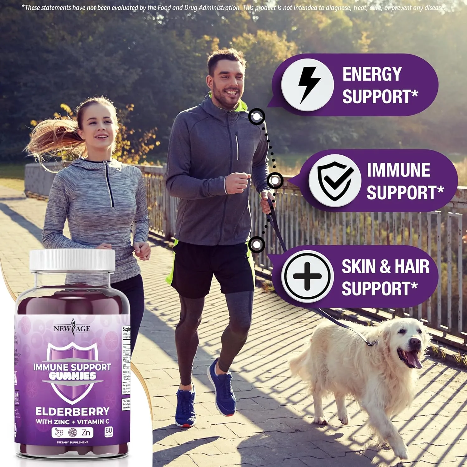 NEW AGE Immune System Support Gummies - Sambucus Black Elderberry Gummies with Vitamin C and Zinc (Immune Support 120 Gummies)