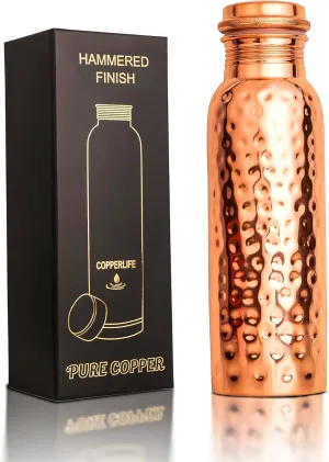 New Launch Copper Water Bottle 34 Ounces | 100% Pure Copper For Ayurveda Health Benifit | Hammered Design Handmade For Drinking Water | Tested Leak Proof Lid