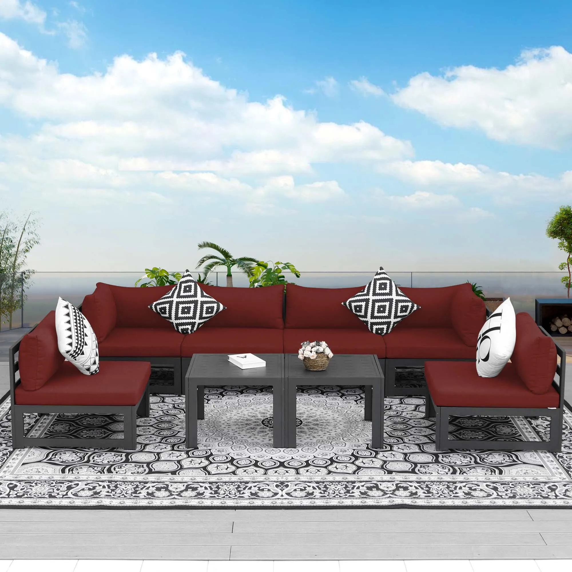 NICESOUL Aluminum Patio Sofa with Table 6 Seater 8-Piece