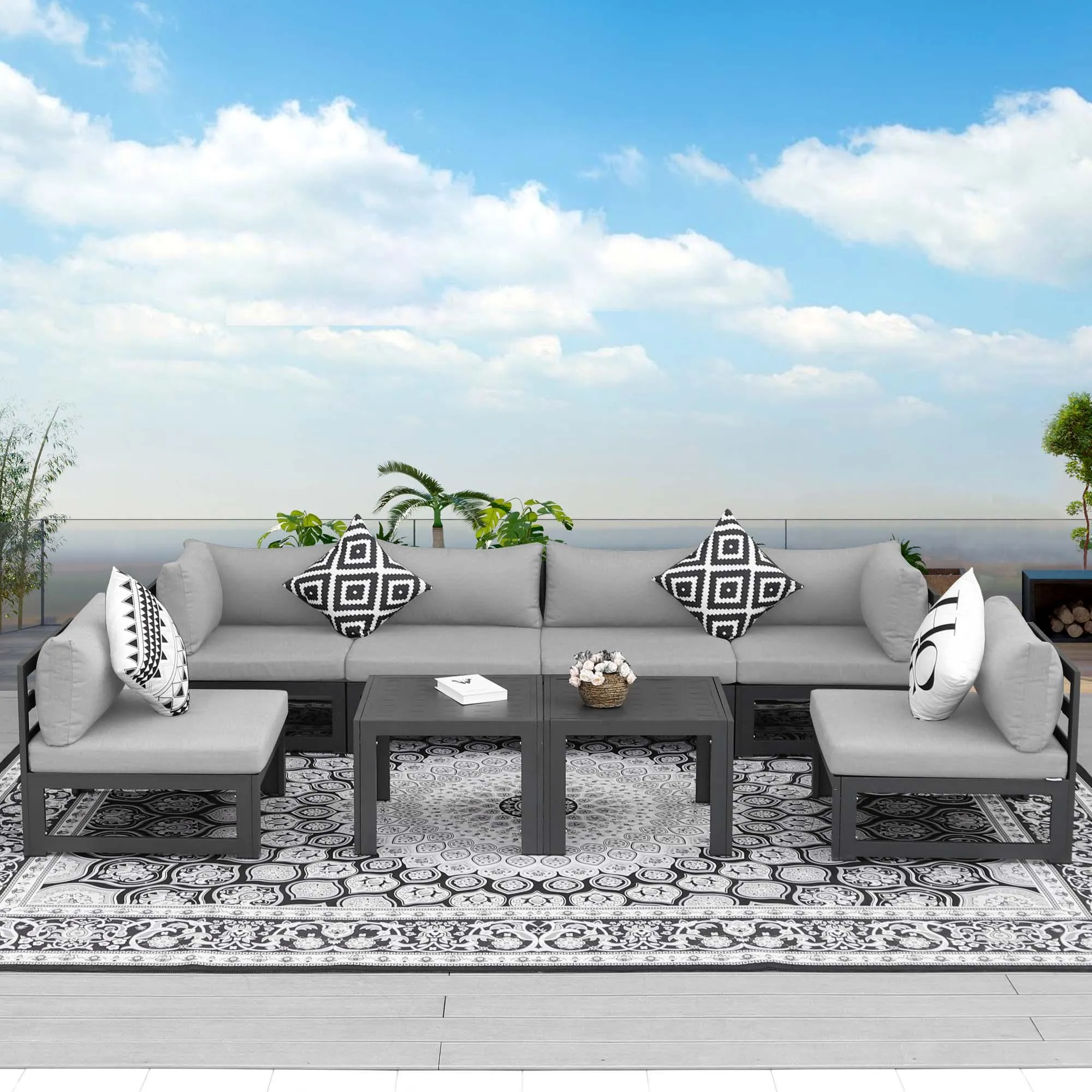 NICESOUL Aluminum Patio Sofa with Table 6 Seater 8-Piece