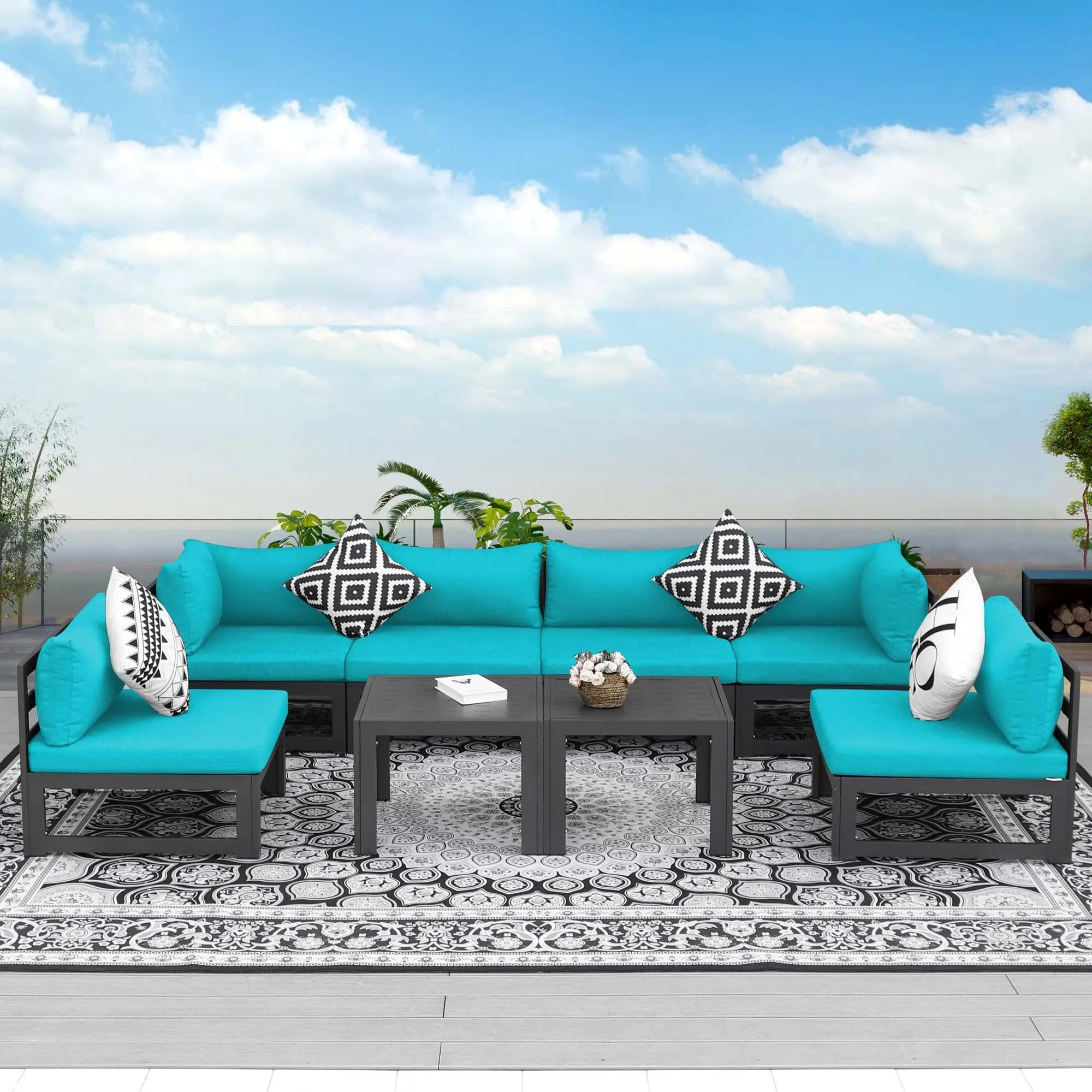 NICESOUL Aluminum Patio Sofa with Table 6 Seater 8-Piece