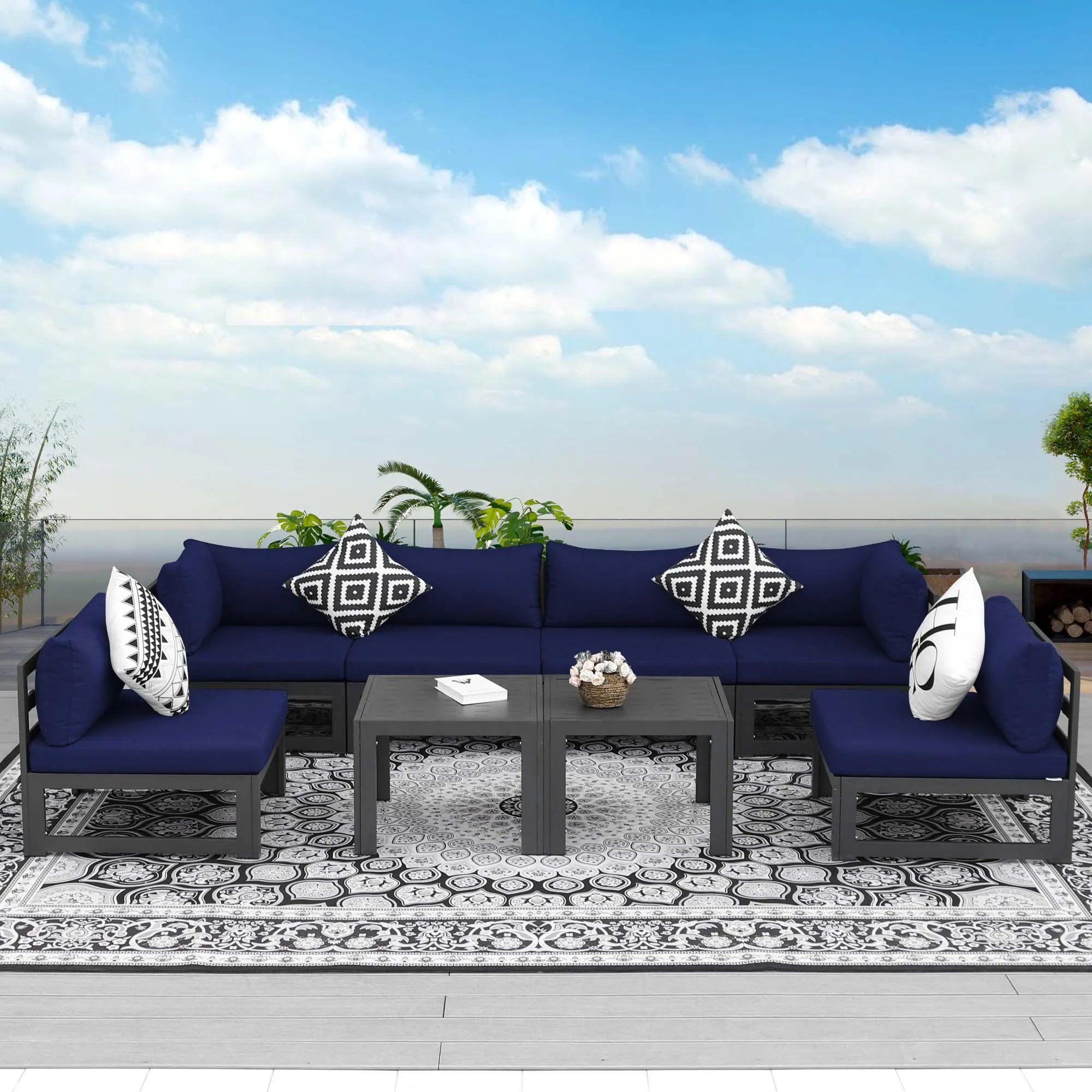 NICESOUL Aluminum Patio Sofa with Table 6 Seater 8-Piece