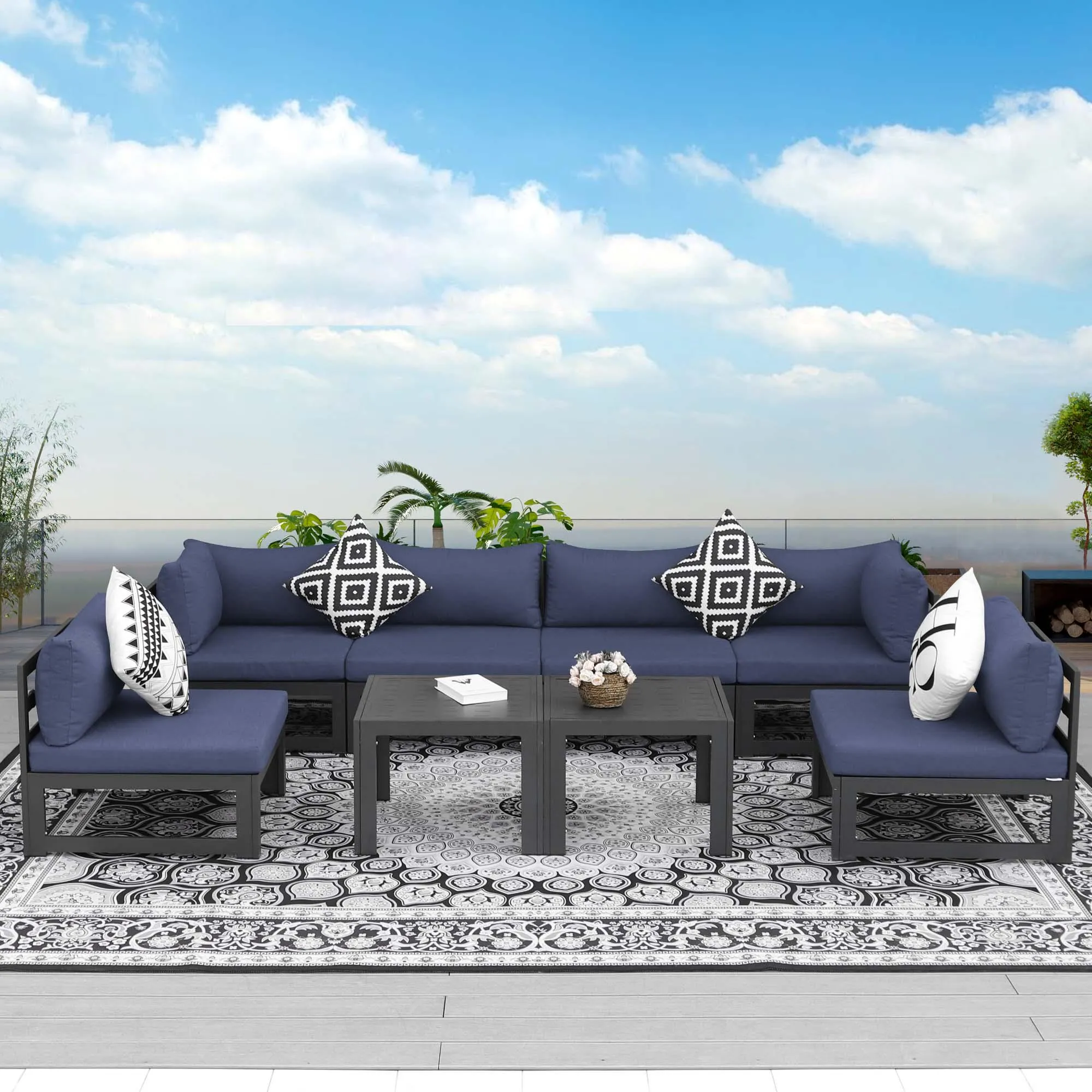 NICESOUL Aluminum Patio Sofa with Table 6 Seater 8-Piece