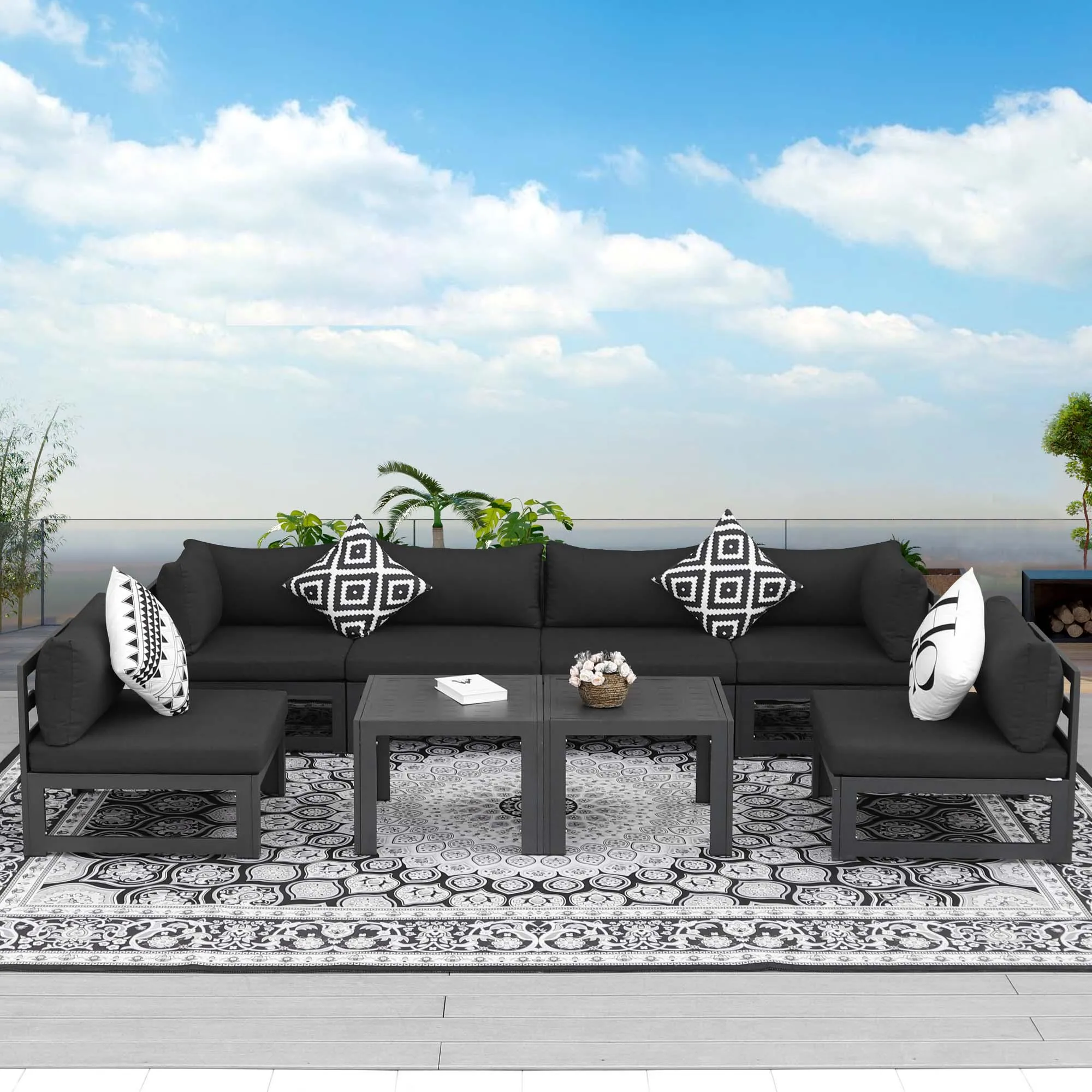 NICESOUL Aluminum Patio Sofa with Table 6 Seater 8-Piece