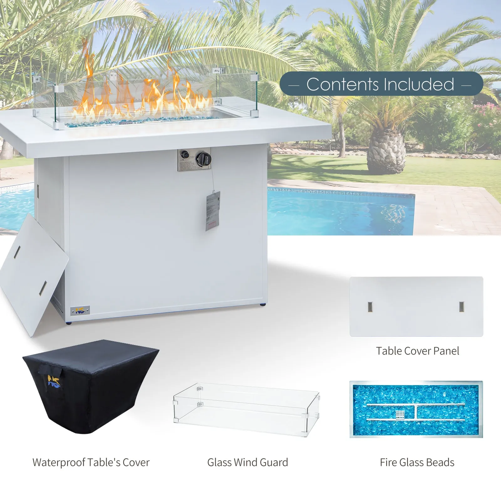 NICESOUOL Patio Aluminum Fire Pit Table