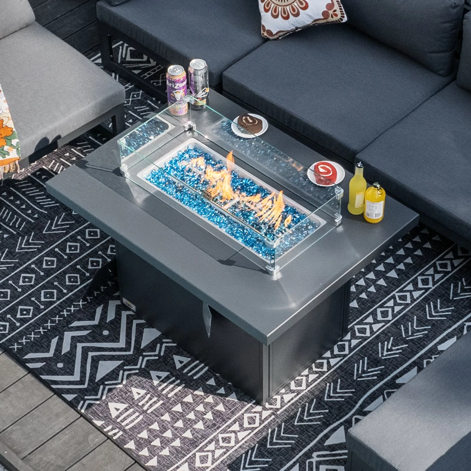 NICESOUOL Patio Aluminum Fire Pit Table