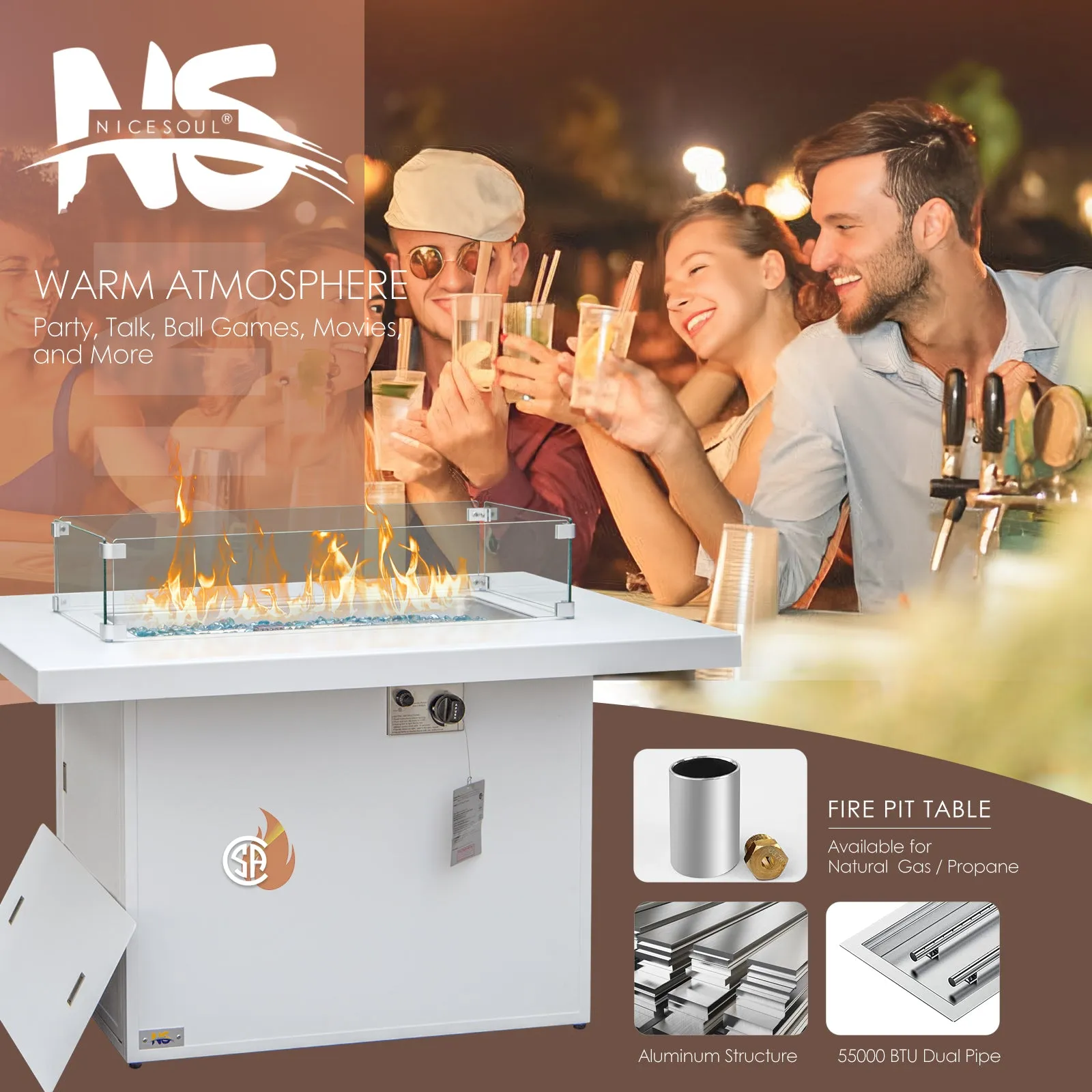 NICESOUOL Patio Aluminum Fire Pit Table