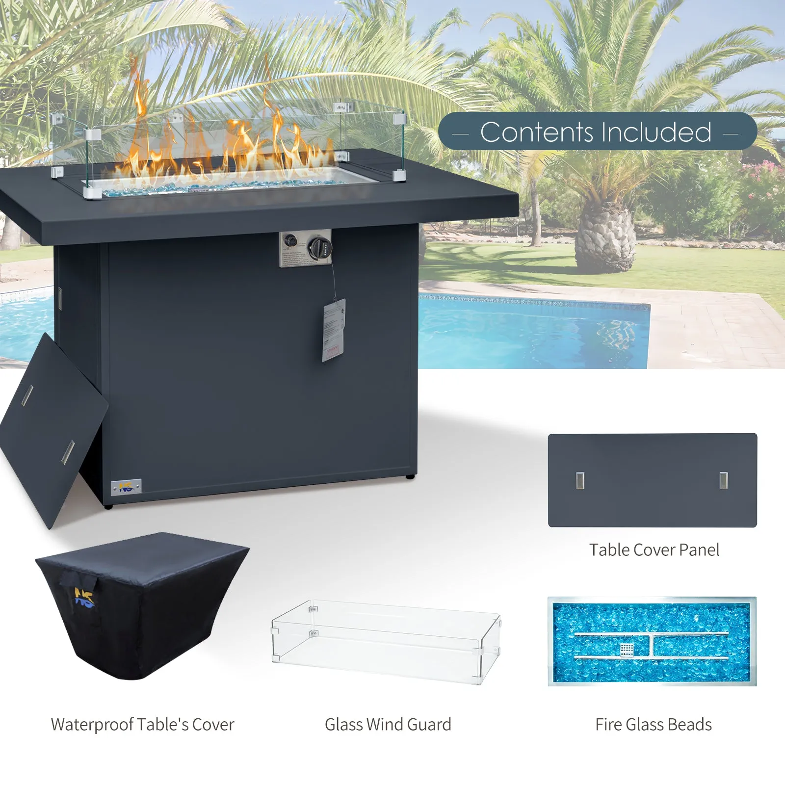 NICESOUOL Patio Aluminum Fire Pit Table