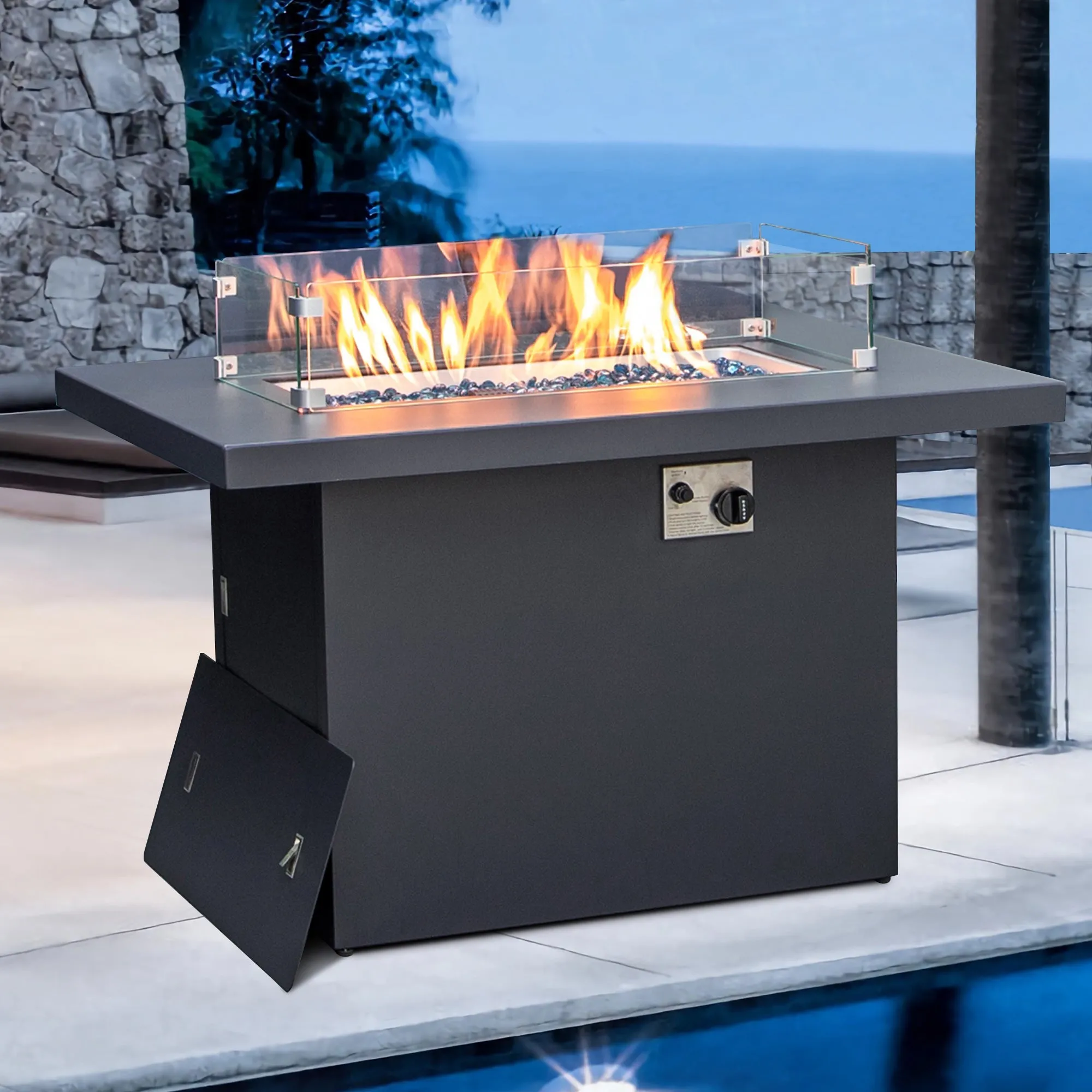 NICESOUOL Patio Aluminum Fire Pit Table