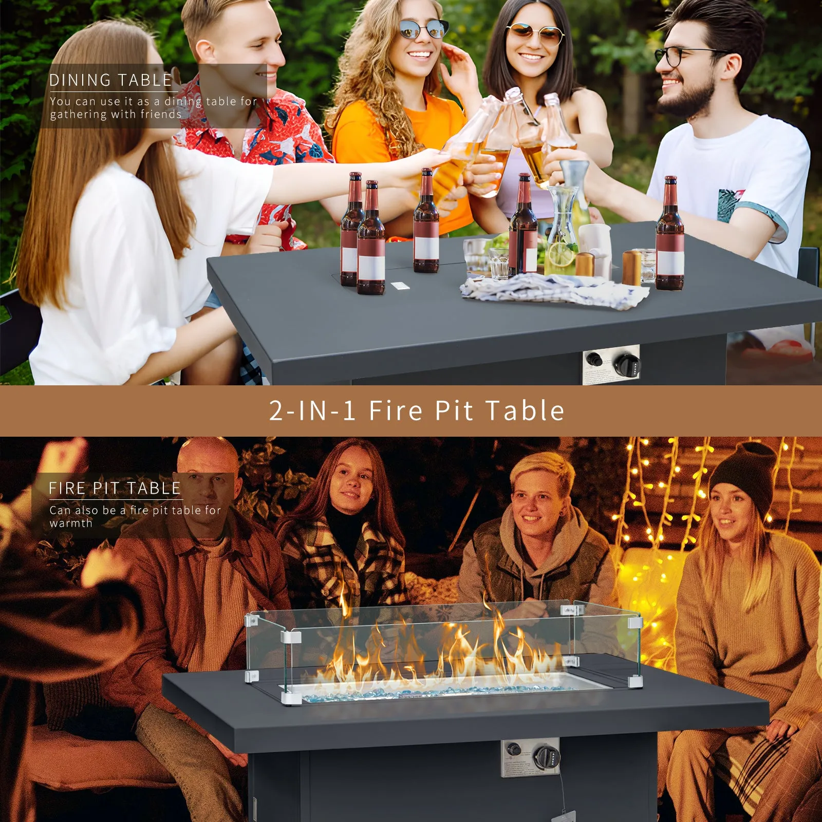 NICESOUOL Patio Aluminum Fire Pit Table