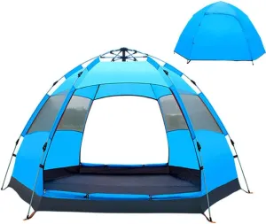 NIEH Automatic Opening Tent, Hexangular Hydraulic Big Tent for 4-6 Person, Rainproof and Sunscreen Family Camping Tent for Outdoor Camping,Blue
