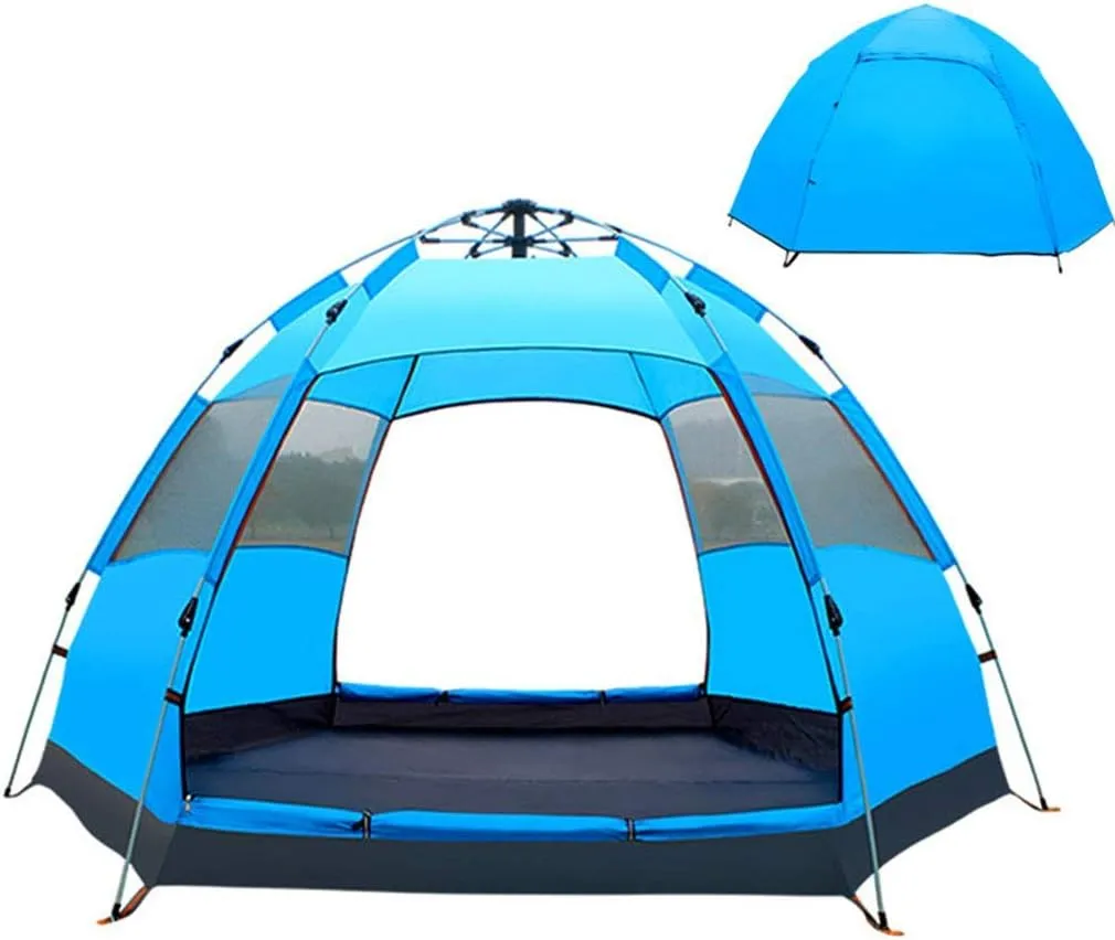 NIEH Automatic Opening Tent, Hexangular Hydraulic Big Tent for 4-6 Person, Rainproof and Sunscreen Family Camping Tent for Outdoor Camping,Blue